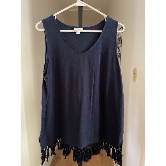 j.jill Tops - EUC J Jill Cotton Tassel Fringe V-Neck Sleeveless Tank Top